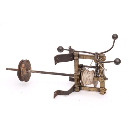 A Rare 17Th Century Brass And Iron English Spit Engine With Three Branch Governor Wheel